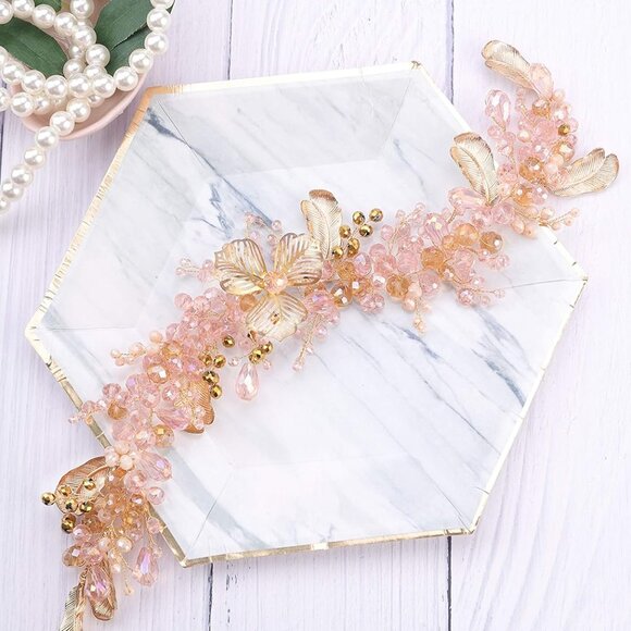 Champagne Bead Headband Bridal Tiara Hair Accessory for Weddings Women - Picture 5 of 6